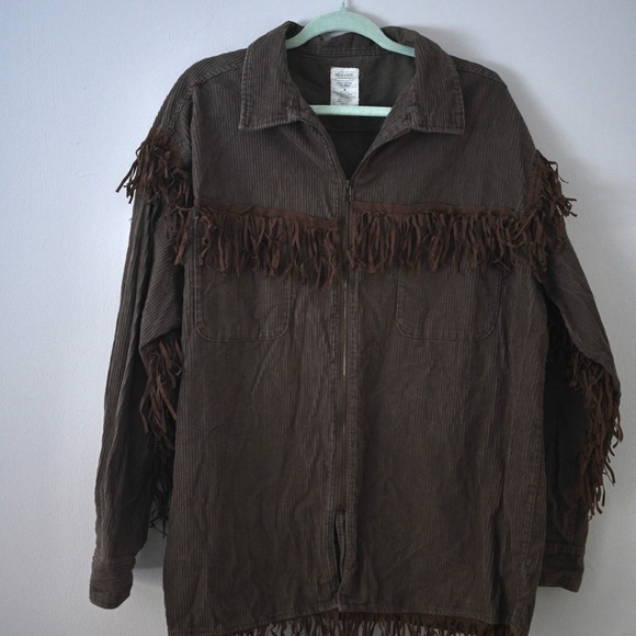 Vintage 90’s Old Navy Brown Fringe Zipped Corduroy Jacket Size M(men’s) Y2K Boho - Picture 4 of 10